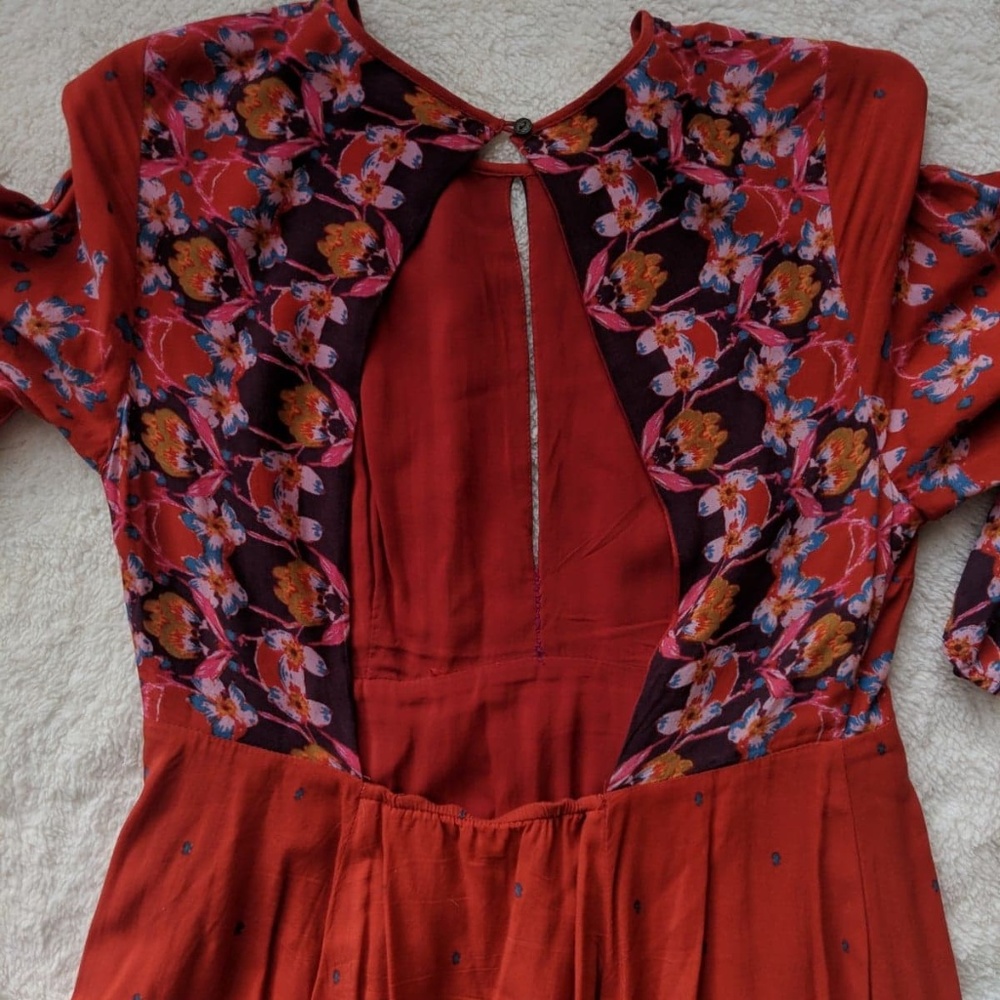Ecote Red-Orange Mixed Pattern Dress - Picture 2 of 3